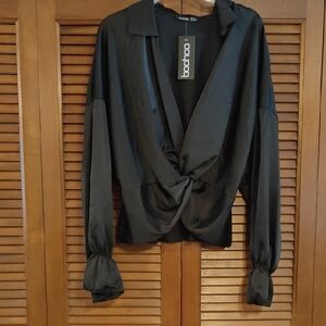 Boohoo Elegant Black Knot Blouse